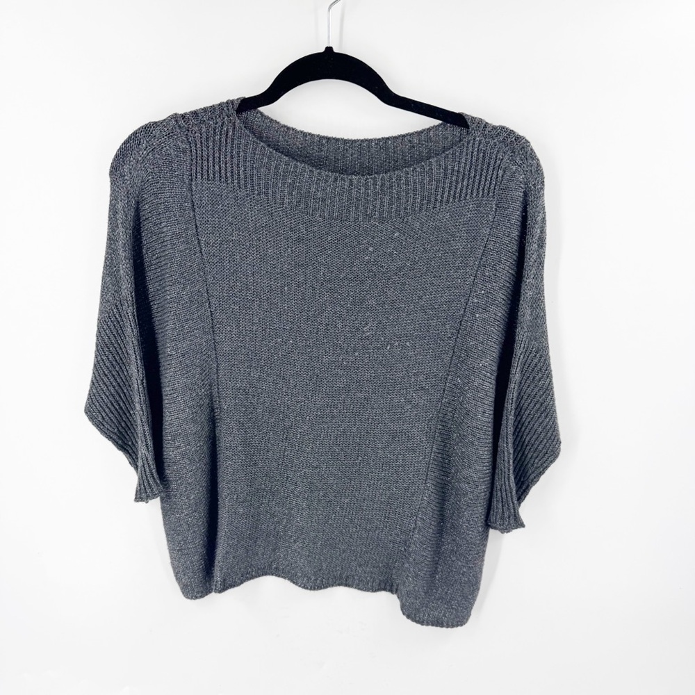 ✅ EILEEN FISHER KNIT WOVEN SILVER METALLIC DOLMAN SLEEVE TOP SIZE XXS